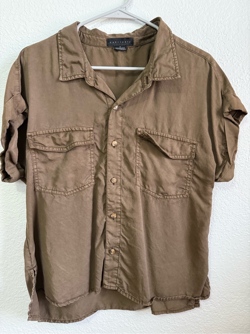 Sanctuary Casual Short-Sleeve Button-Down Shirt in Brown